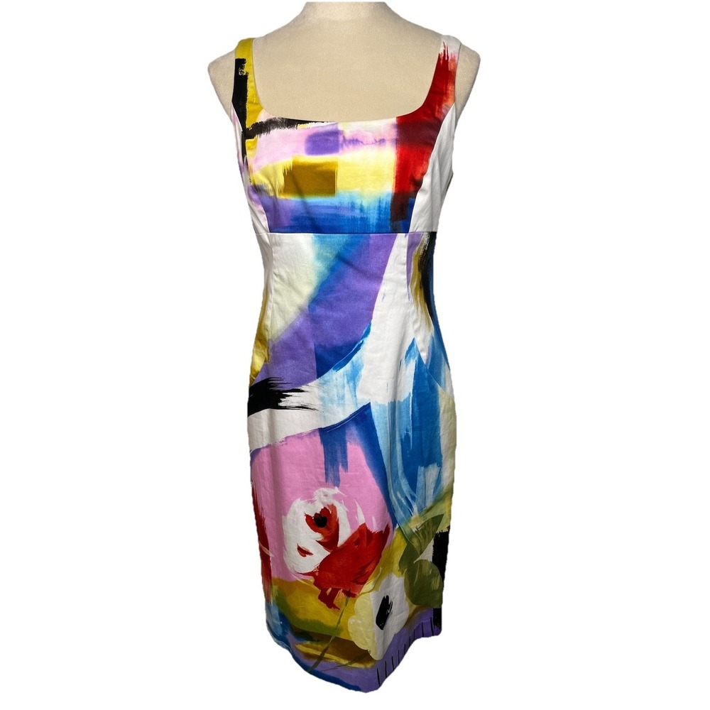 Muse Floral Abstract Watercolor Colorful Sheath Dress 8 Y2K Retro Party Wedding